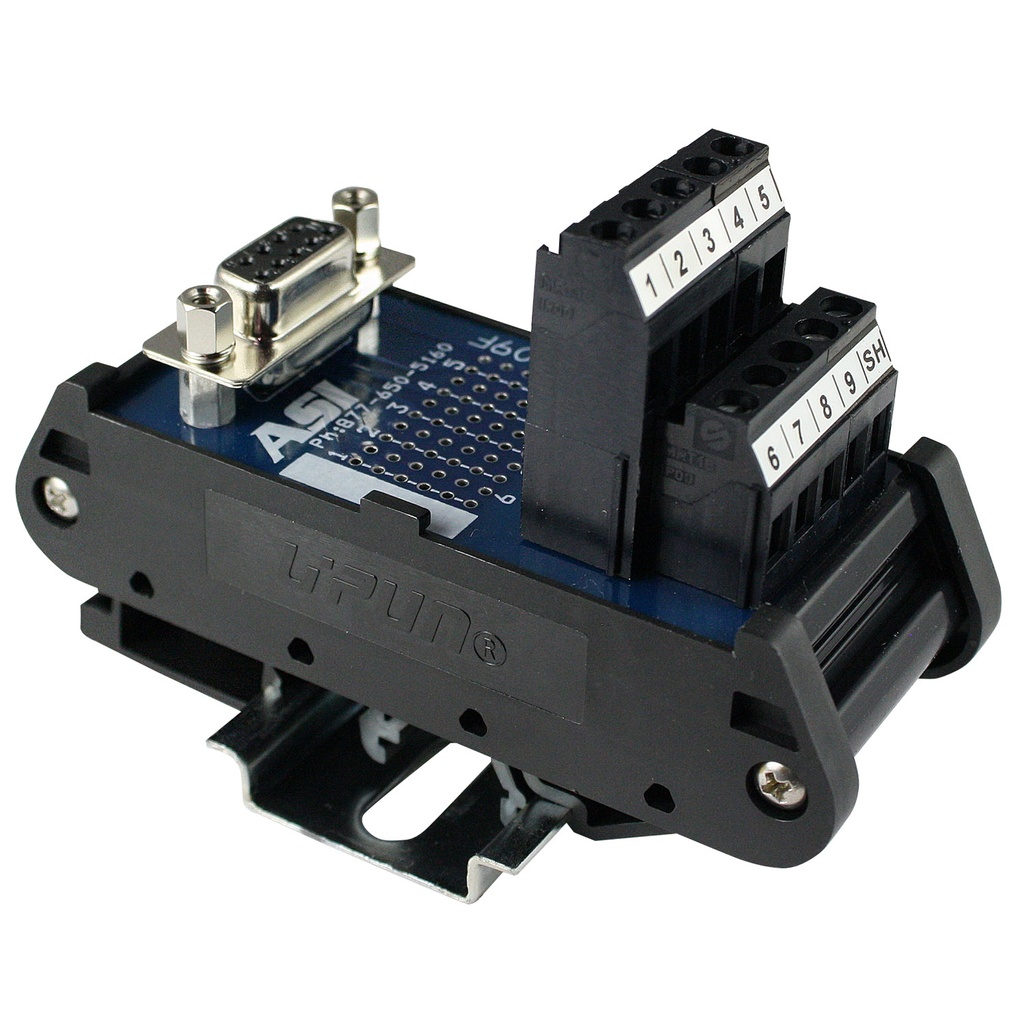 IMDS09F | 9-Pin Female D-Sub to Screw Terminal Block Interface Module | 2.5A, 120V AC | 26-12AWG | DIN Rail Mount | RS232 Breakout Board | Industrial Interface Module | ASI 11001