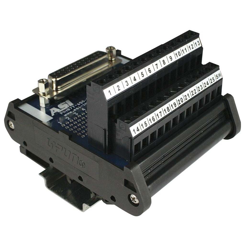 IMDS25F | 25-Pin Female D-Sub to Screw Terminal Block Interface Module | 2.5A, 120V AC | 26-12AWG | DIN Rail Mount | RS232 Breakout Board | Industrial Interface Module | ASI 11005