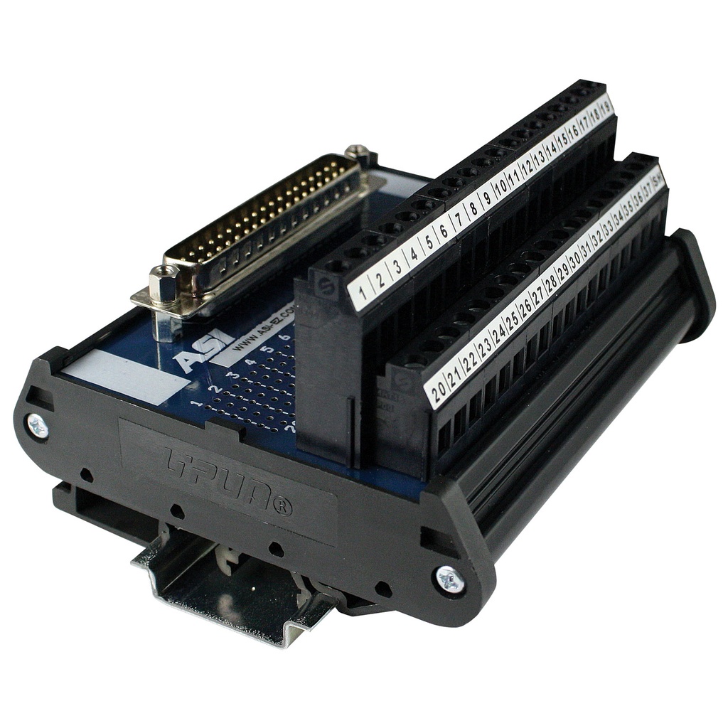 DB37 Male Breakout Board, 37 Pin Male D-Sub Connector to Screw Terminal Block Interface Module, DIN Rail Mount