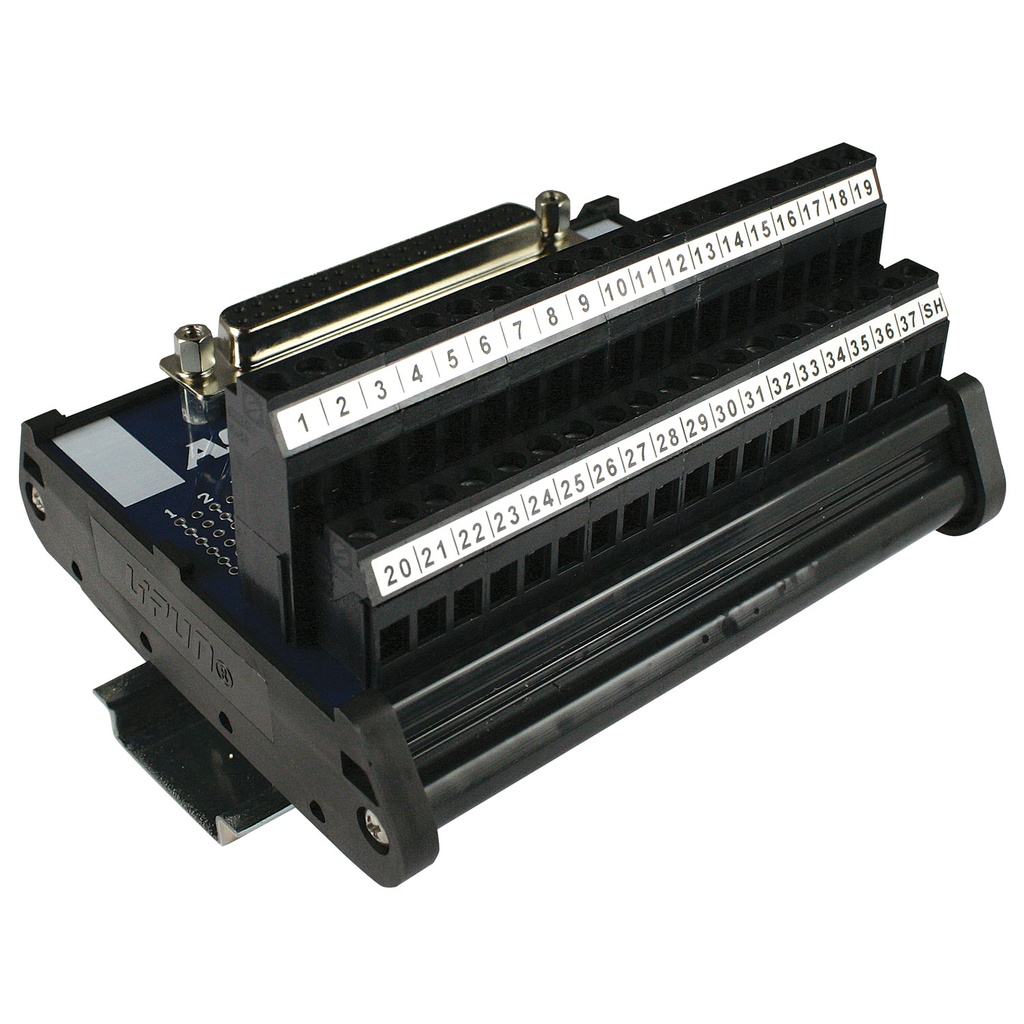 IMDS37F | 37-Pin Female D-Sub to Screw Terminal Block Interface Module | 2.5A, 120V AC | 26-12AWG | DIN Rail Mount | RS232 Breakout Board | Industrial Interface Module | ASI 11007