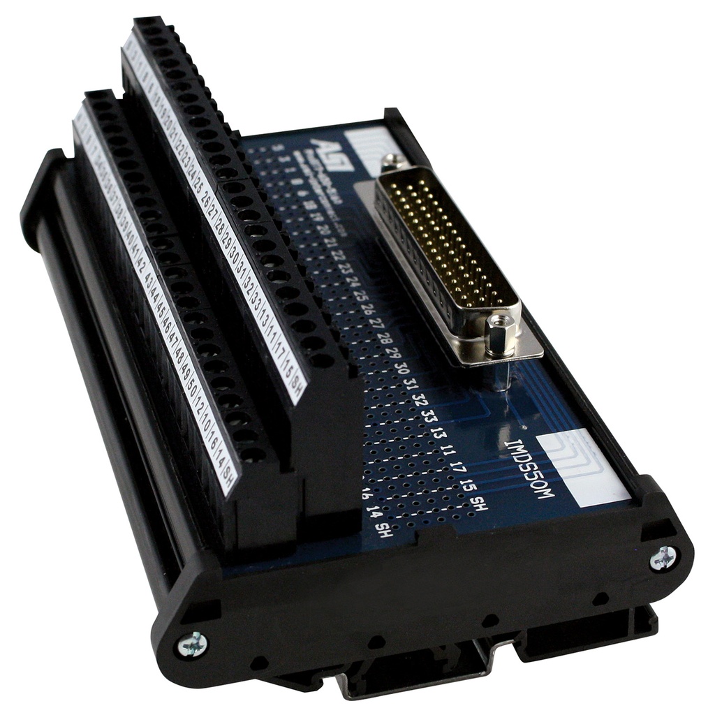 50-Pin Male D-Sub to Screw Terminal Block Interface Module | 2.5A, 120V AC | 26-12AWG | DIN Rail Mount | RS232 Breakout Board | Industrial Interface Module | ASI 11008