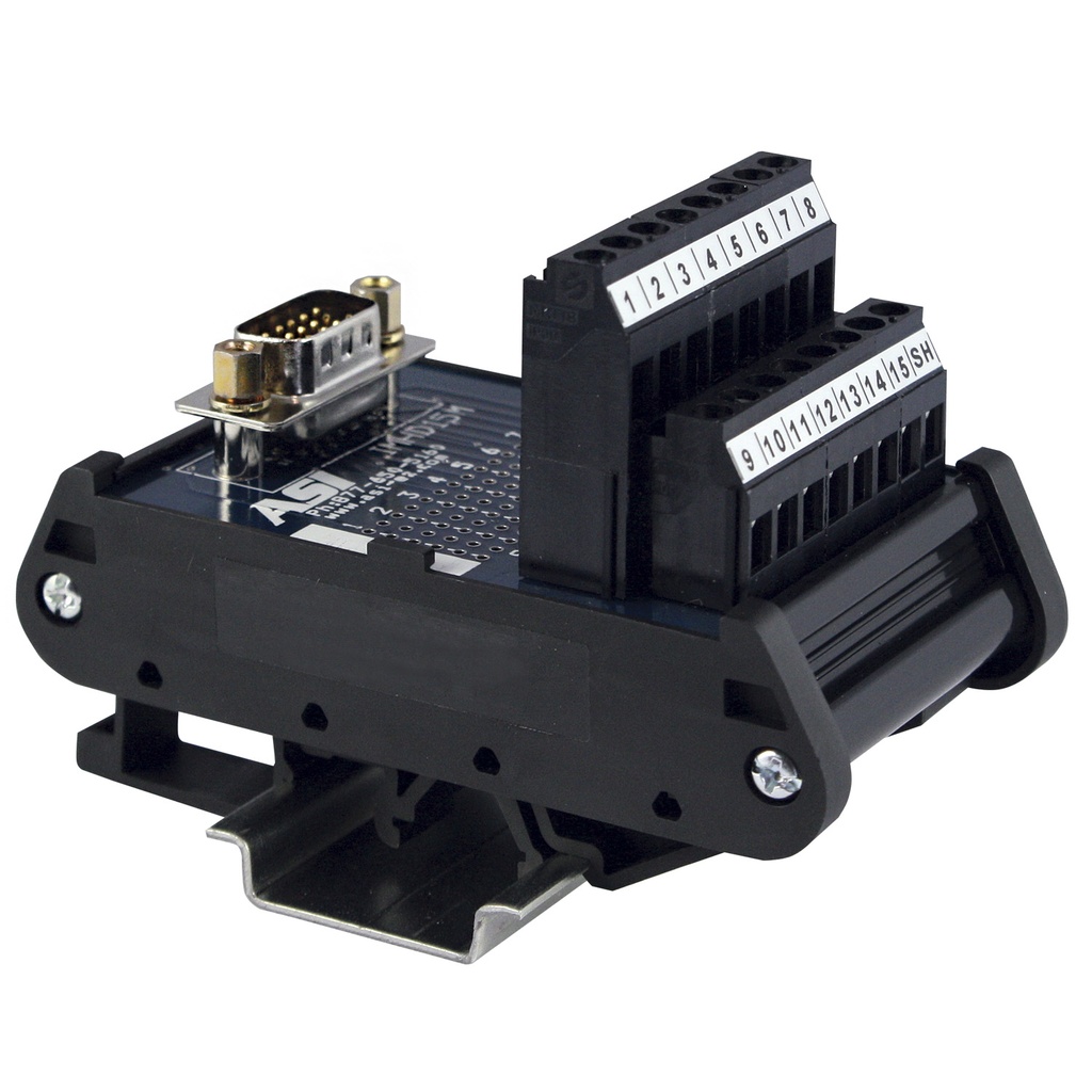 IMHD15M | High Density 15-Pin Male D-Sub to Screw Terminal Block Interface Module | 2.5A, 120V AC | 26-12AWG | DIN Rail Mount | RS232 Breakout Board | Industrial Interface Module | ASI 11100