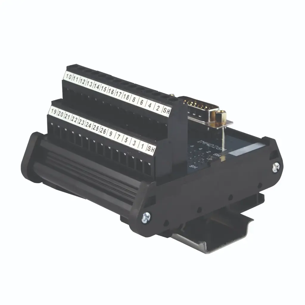 ASI 11102 | High Density 26-Pin Male D-Sub to Screw Terminal Block Interface Module | 2.5A, 120V AC | 26-12AWG | DIN Rail Mount | RS232 Breakout Board | Industrial Interface Module | 