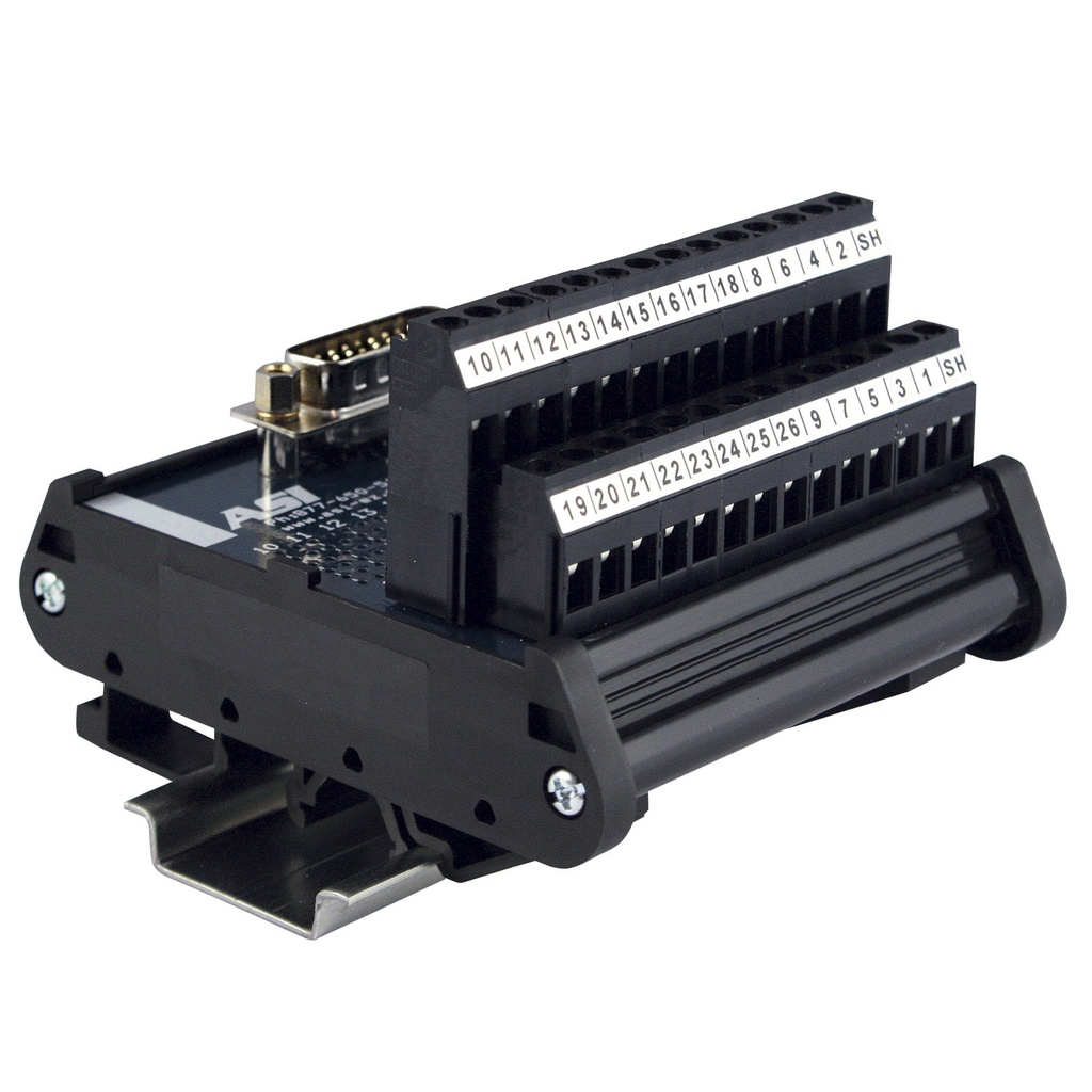 ASI IMHD26M DIN Rail Mount Interface Module | 26-Pin Male High-Density D-Sub to Screw Clamp Terminal Blocks | Secure Screw Lock Connection | PCB for Component Mounting