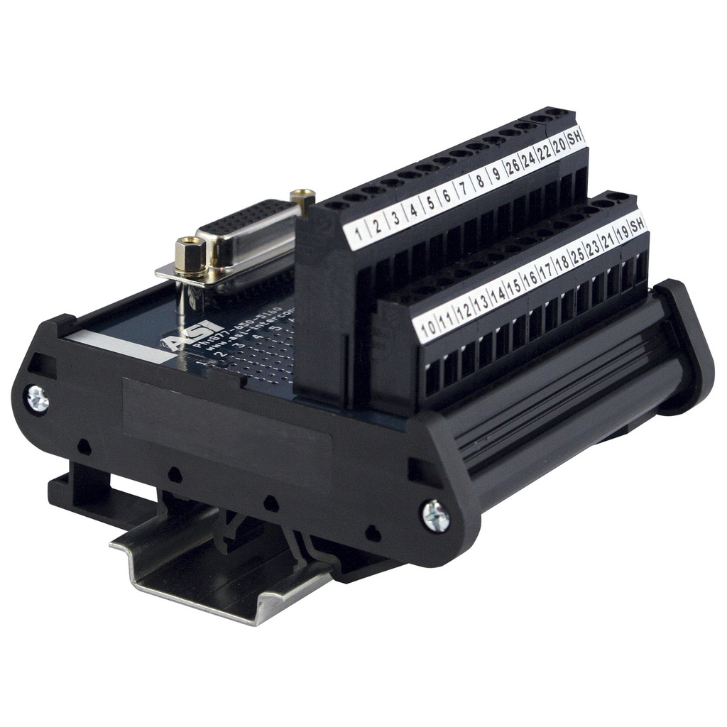 High Density 26-Pin Female D-Sub to Screw Terminal Block Interface Module | 2.5A, 120V AC | 26-12AWG | DIN Rail Mount | RS232 Breakout Board | Industrial Interface Module | ASI 11103