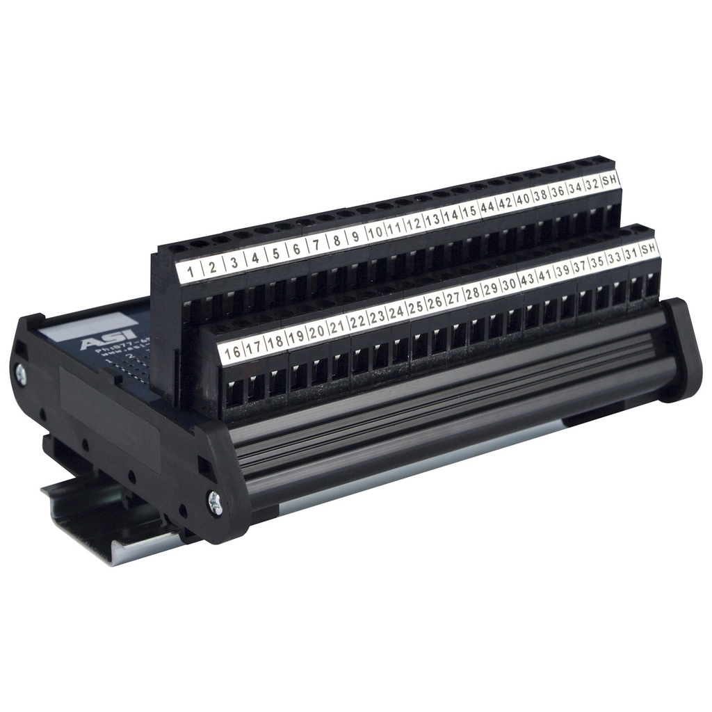 High Density 44-Pin Female D-Sub to Screw Terminal Block Interface Module | 2.5A, 120V AC | 26-12AWG | DIN Rail Mount | RS232 Breakout Board | Industrial Interface Module | ASI 11105