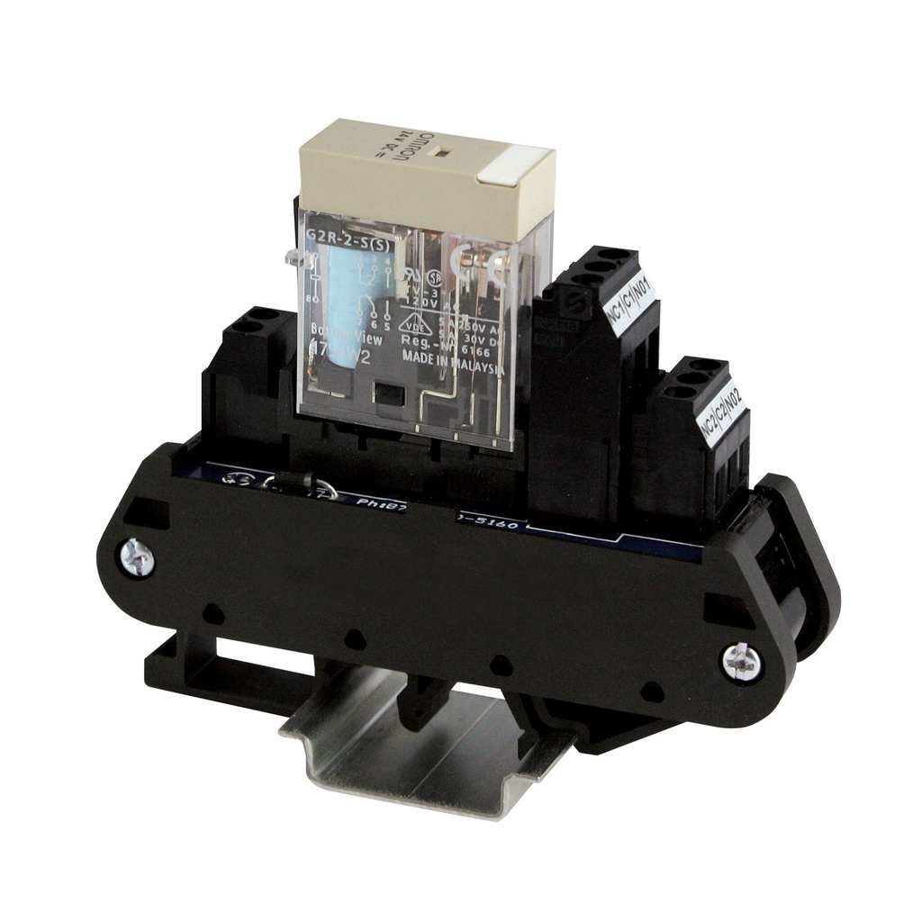 12V DC Relay Interface Module, Pluggable Relay, 5 Amp, 250 VAC Contact, 24-12 AWG, Dpdt, DIN Rail Mount