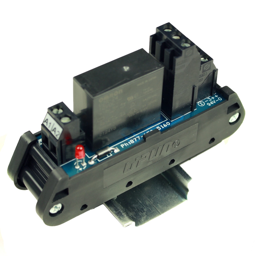 12Vdc Relay Module, Led Coil Status, Fixed Relay, 5 Amp, 250 VAC Contact, 24-12 AWG, Dpdt, DIN Rail Mount