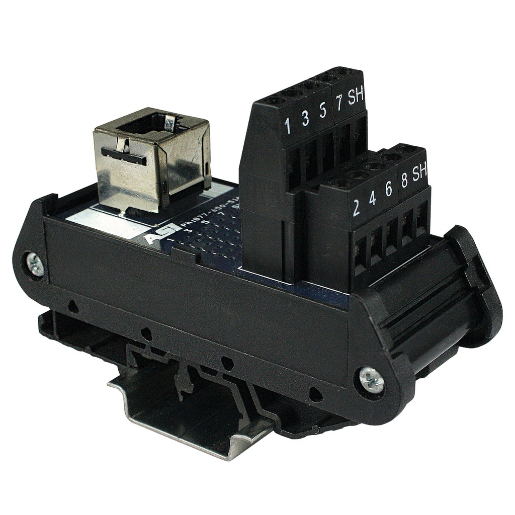 ASI 16001 IMRJ0845 | Cat5e RJ45 to Screw Terminal Interface | 2.0A, 120V AC | 26-12 AWG | Din Rail Mount | Compact Industrial Interface Module