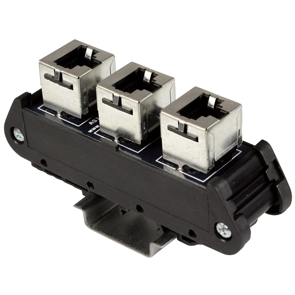 ASI 16013 RJ45 DIN Rail Patch Panel | 3 Shielded RJ45 Connectors | Parallel Wiring | Cat5e Ethernet | Industrial & Commercial Network Module