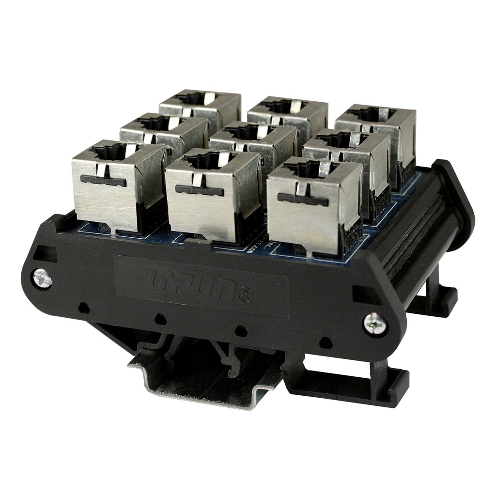ASI 16033 RJ45 DIN Rail Patch Panel | 3 Independent Circuits | Shielded RJ45 Cat5e Ethernet Connectors | Parallel Wiring | Industrial & Commercial Networking