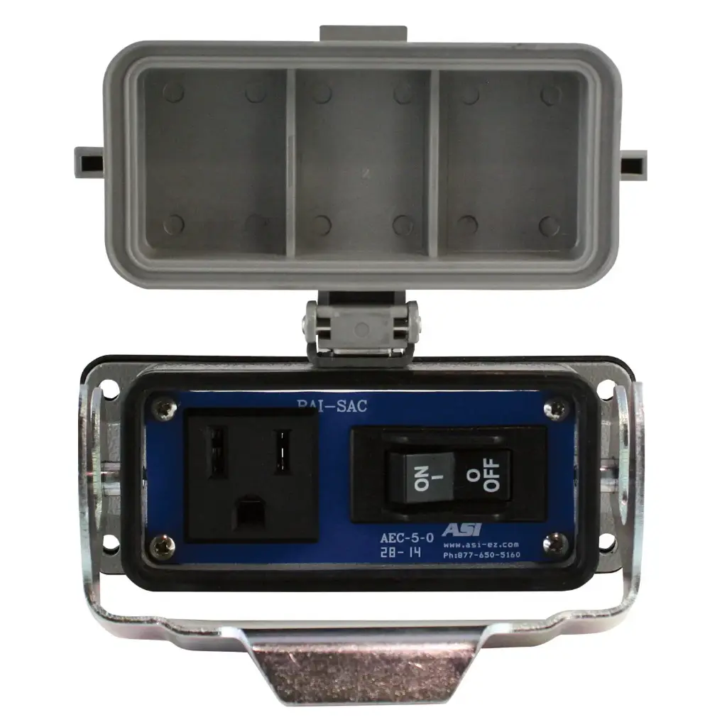 Industrial Service Power Outlet | 120VAC Receptacle | 5A Circuit Breaker On/Off Switch | NEMA 4X/IP65