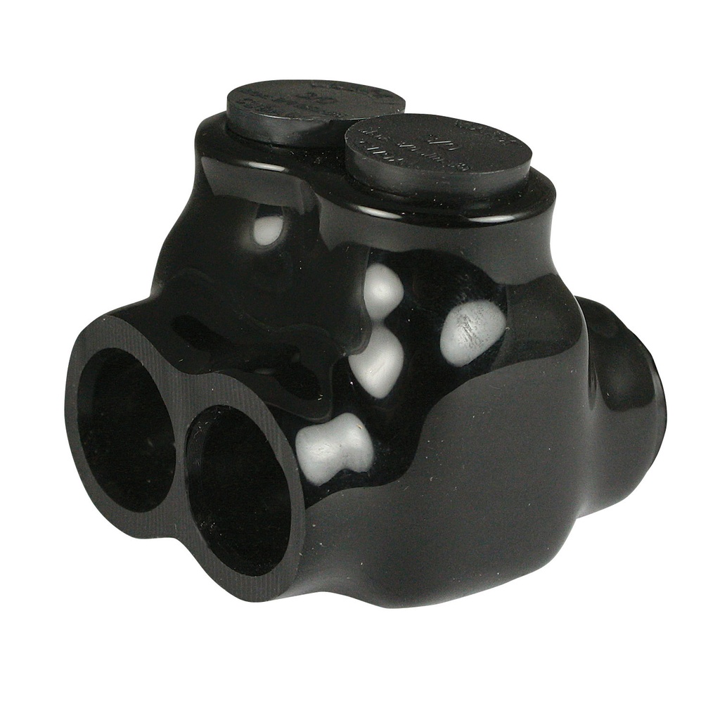Insulated Multi Tap Connector |  2 Port | 6 AWG-3/0 AWG |  600V Class | Black Plastisol Insulation | Dual Side Wire Entry | UL Listed 486B