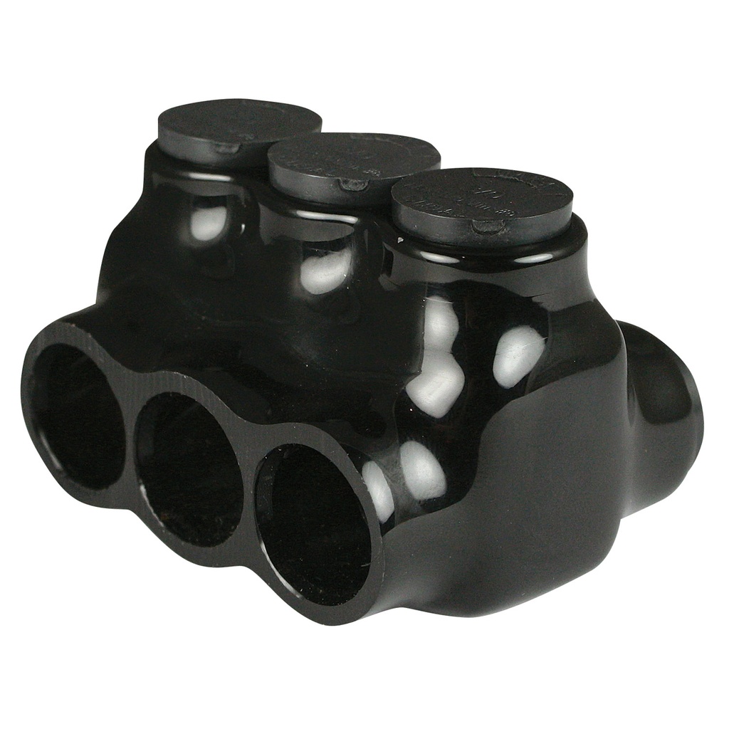Insulated Multi Tap Connector |  3 Port | 6 AWG-3/0 AWG |  600V Class | Black Plastisol Insulation | Dual Side Wire Entry | UL Listed 486B