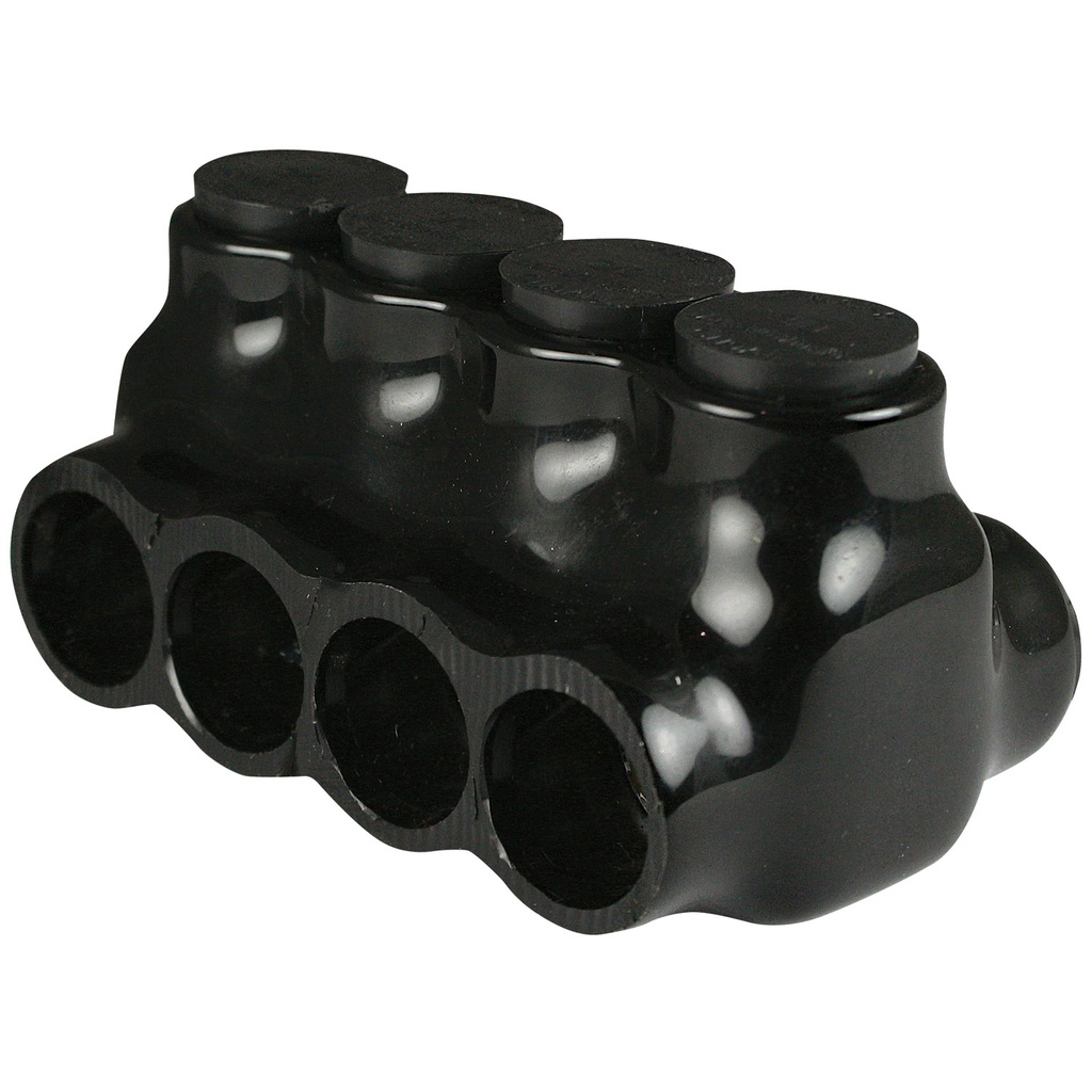 Insulated Multi Tap Connector |  4 Port | 6 AWG-3/0 AWG |  600V Class | Black Plastisol Insulation | Dual Side Wire Entry | UL Listed 486B