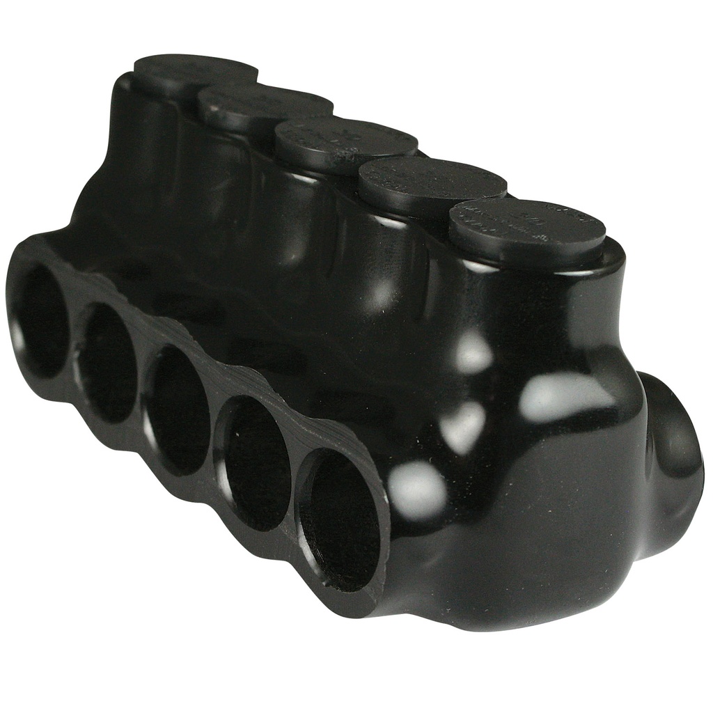 Insulated Multi Tap Connector |  5 Port | 6 AWG-3/0 AWG |  600V Class | Black Plastisol Insulation | Dual Side Wire Entry | UL Listed 486B