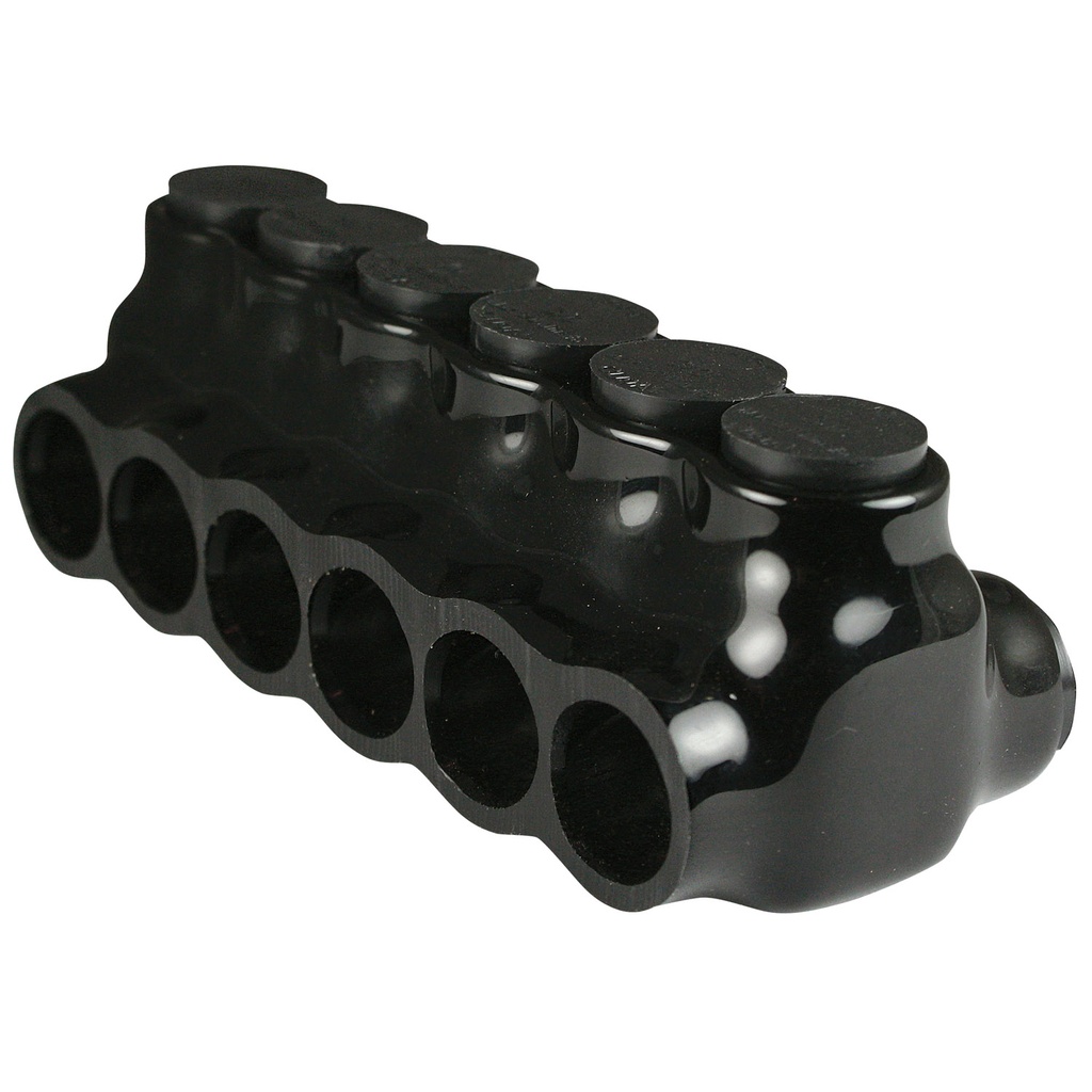 Insulated Multi Tap Connector |  6 Port | 6 AWG-3/0 AWG |  600V Class | Black Plastisol Insulation | Dual Side Wire Entry | UL Listed 486B