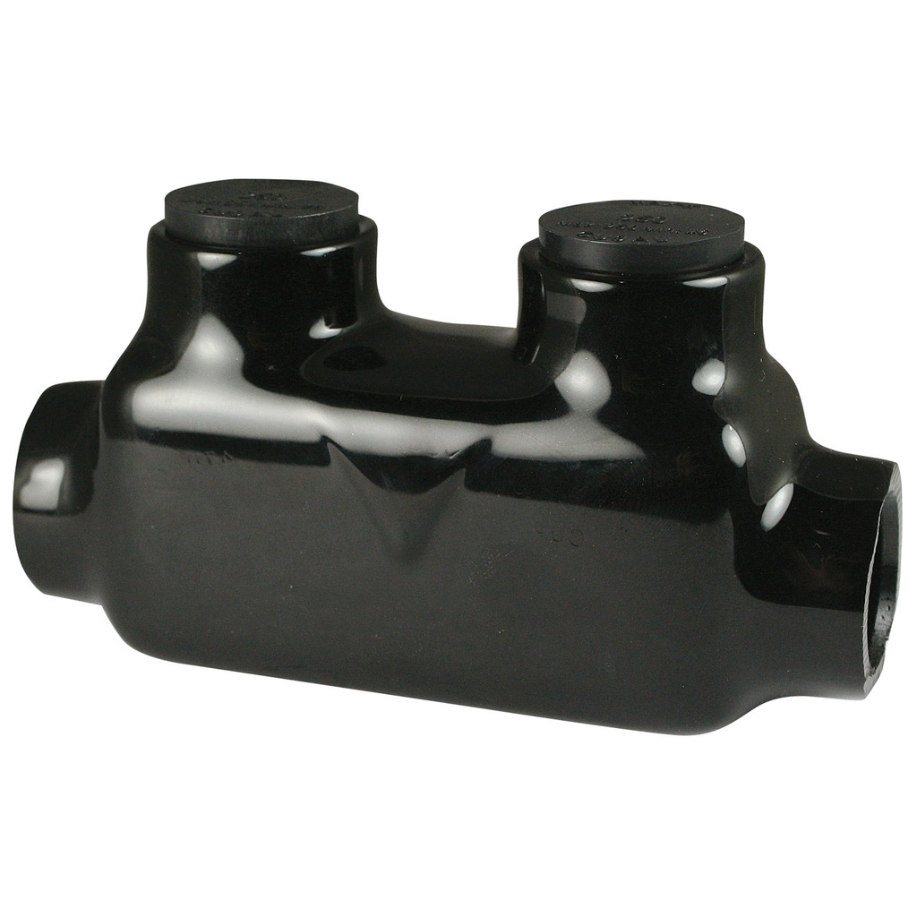 Inline Insulated Multi Tap Connector | 2 Port | 500MCM-4 AWG |  600V Class | Black Plastisol Insulation | Single Side Wire Entry | UL Listed 486B