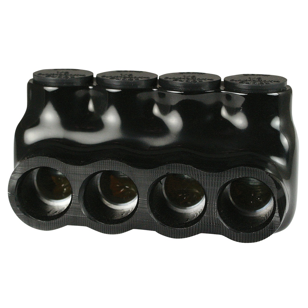 Insulated Multi Tap Connector |  4 Port | 14 AWG-1/0 AWG |  600V Class | Black Plastisol Insulation | Single Side Wire Entry | UL Listed 486B