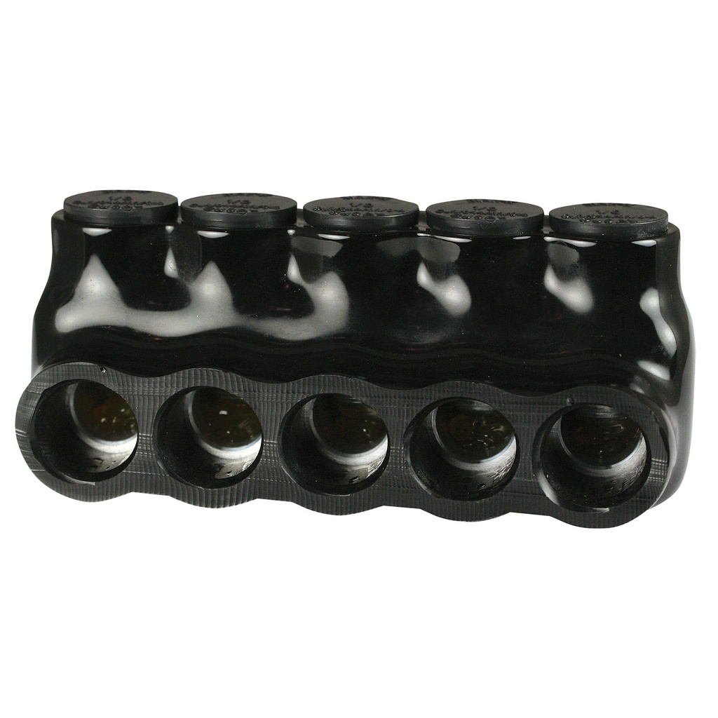 Insulated Multi Tap Connector |  5 Port | 14 AWG-1/0 AWG |  600V Class | Black Plastisol Insulation | Single Side Wire Entry | UL Listed 486B