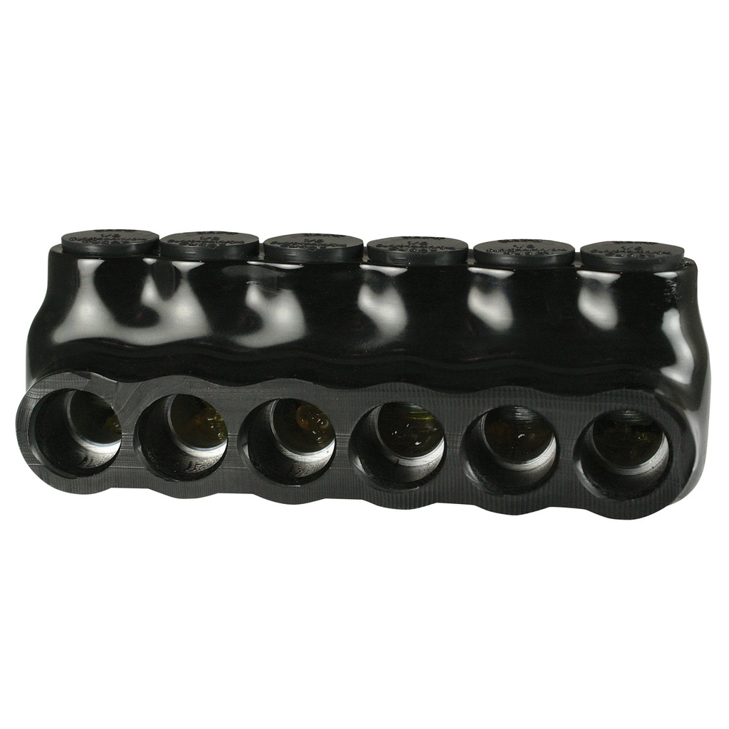 Insulated Multi Tap Connector |  6 Port | 14 AWG-1/0 AWG |  600V Class | Black Plastisol Insulation | Single Side Wire Entry | UL Listed 486B