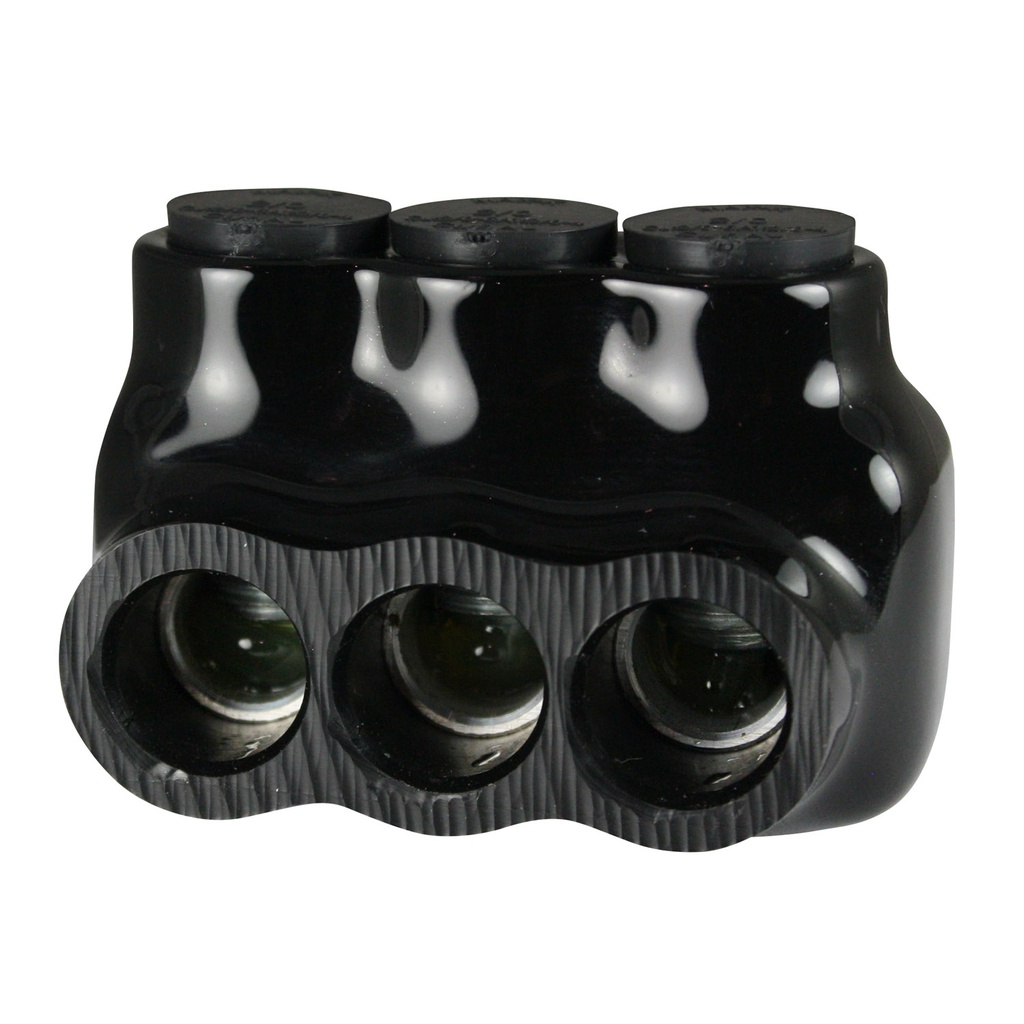 Insulated Multi Tap Connector, 3 Port, 6 AWG-2/0 AWG, 600V, Black Insulation, Single Side Wire Entry, UL Listed 486B