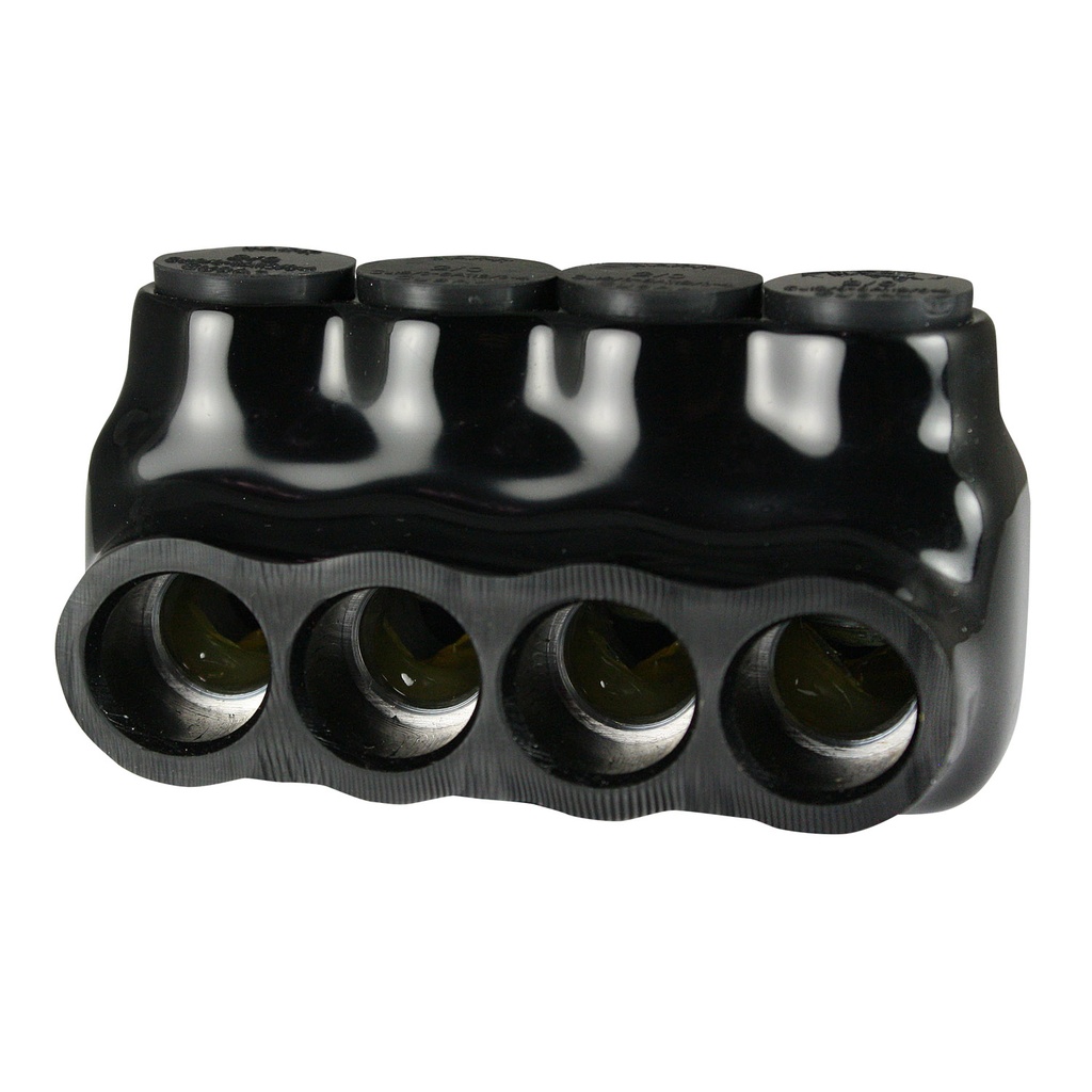 Insulated Multi Tap Connector, 4 Port, 6 AWG-2/0 AWG, 600V, Black Insulation, Single Side Wire Entry, UL Listed 486B