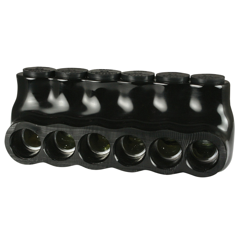Insulated Multi Tap Connector |  6 Port | 6 AWG-2/0 AWG |  600V Class | Black Plastisol Insulation | Single Side Wire Entry | UL Listed 486B