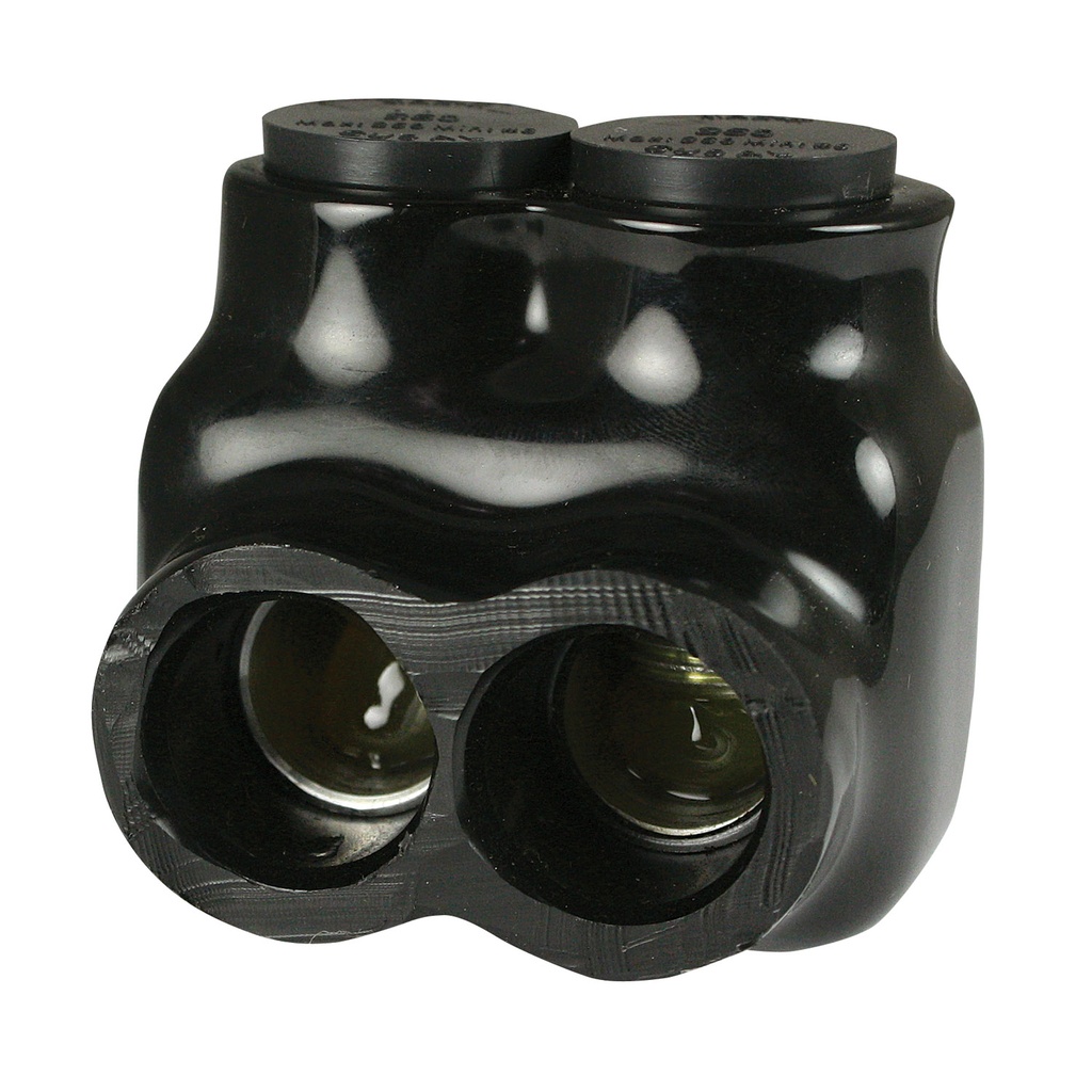 Insulated Multi Tap Connector |  2 Port | 6 AWG-250 MCM |  600V Class | Black Plastisol Insulation | Single Side Wire Entry | UL Listed 486B