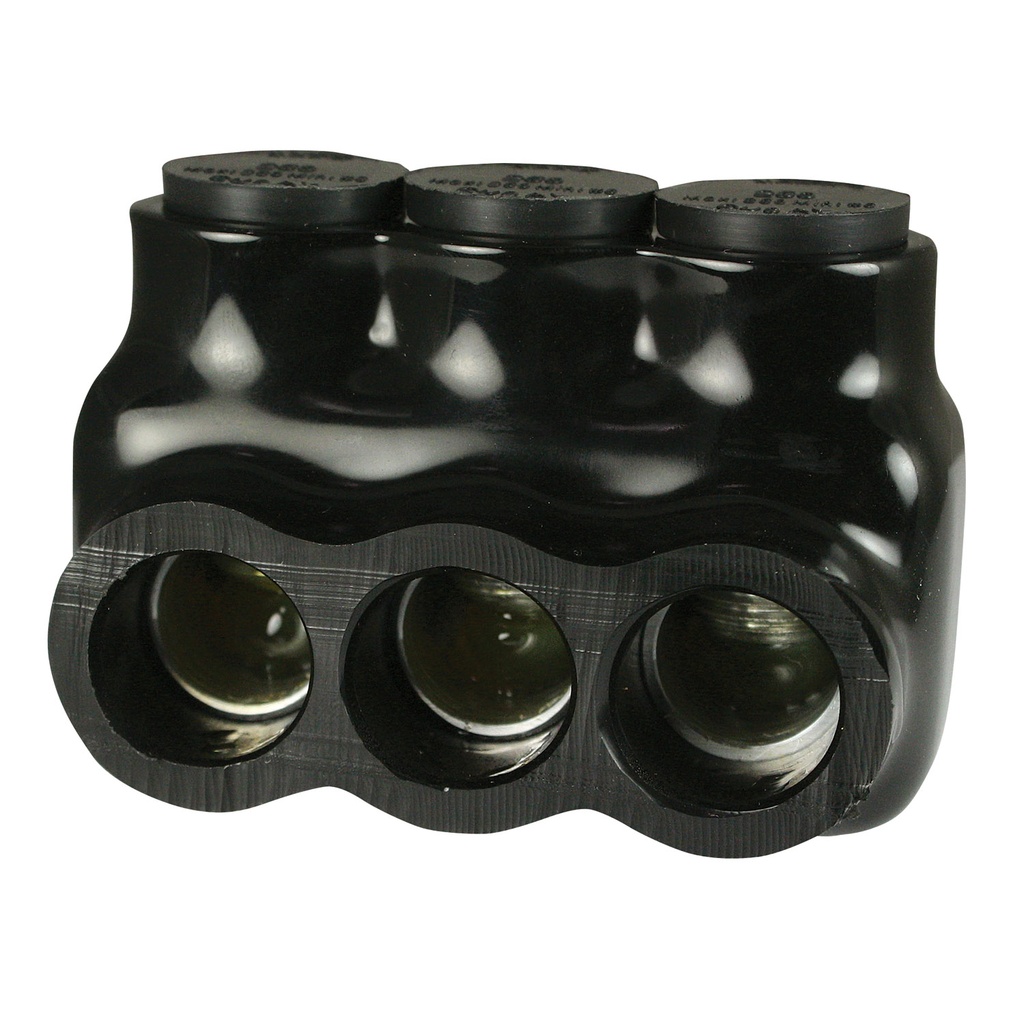 Insulated Multi Tap Connector |  3 Port | 6 AWG-250 MCM |  600V Class | Black Plastisol Insulation | Single Side Wire Entry | UL Listed 486B
