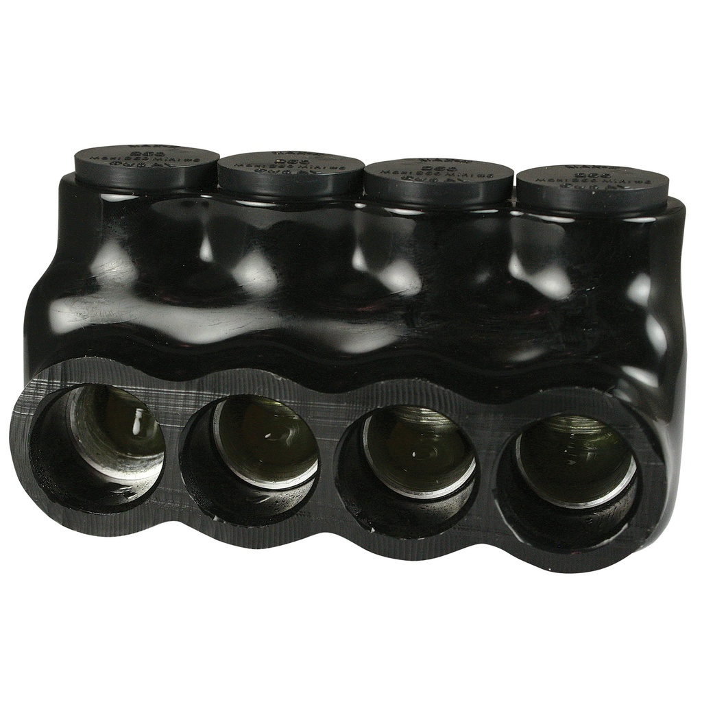 Insulated Multi Tap Connector |  4 Port | 6 AWG-250 MCM |  600V Class | Black Plastisol Insulation | Single Side Wire Entry | UL Listed 486B
