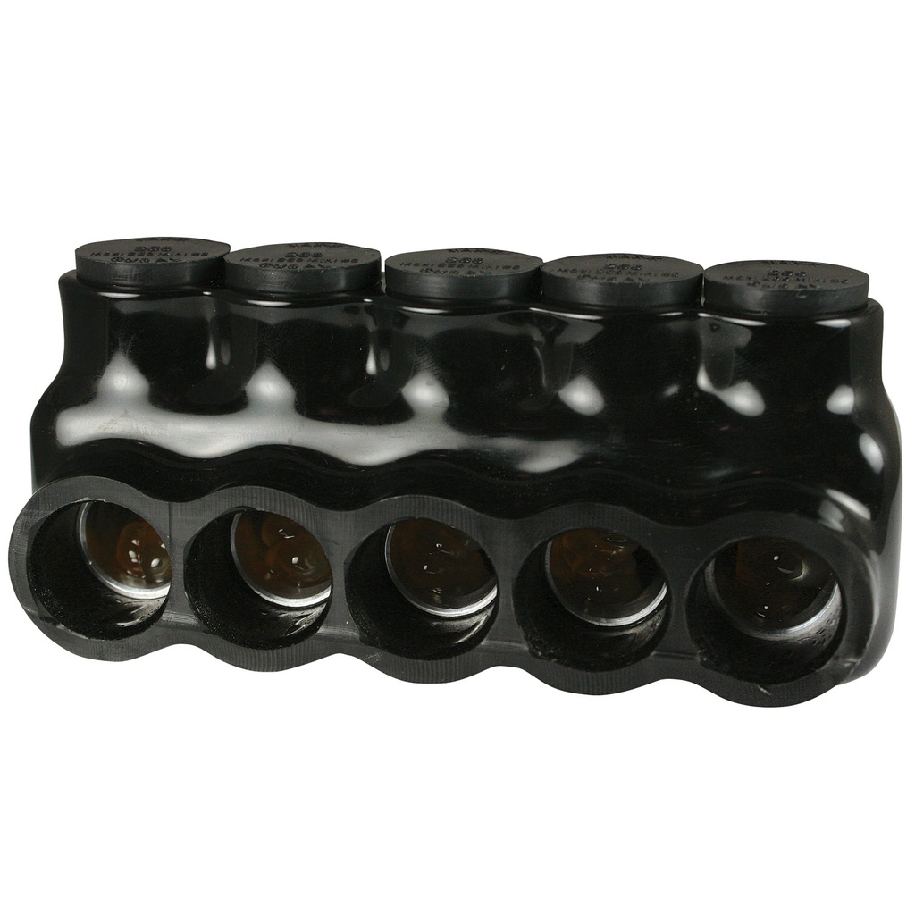 Insulated Multi Tap Connector |  5 Port | 6 AWG-250 MCM |  600V Class | Black Plastisol Insulation | Single Side Wire Entry | UL Listed 486B