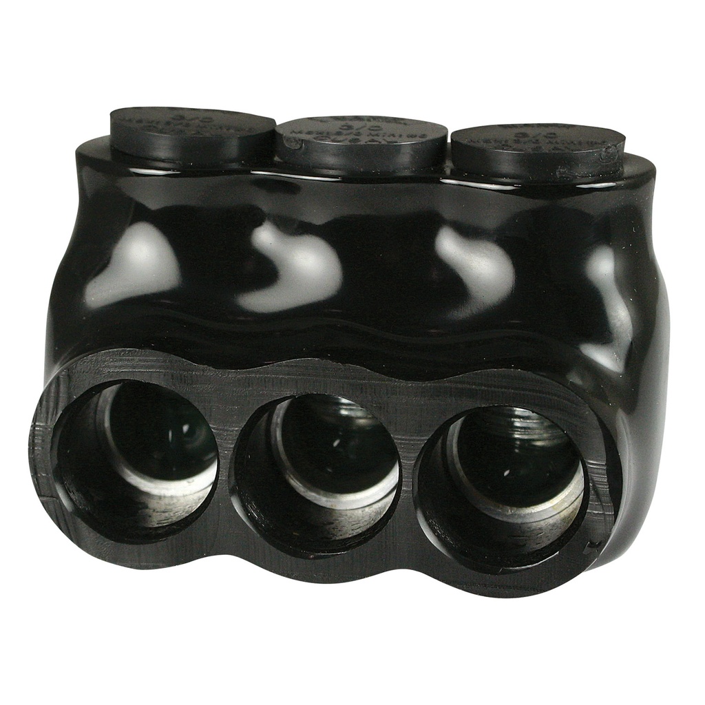 Insulated Multi Tap Connector |  3 Port | 6 AWG-3/0 AWG |  600V Class | Black Plastisol Insulation | Single Side Wire Entry | UL Listed 486B