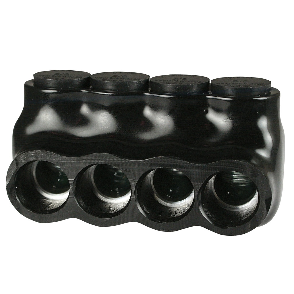 Insulated Multi Tap Connector, 4 Port, 6 - 3/0 AWG, 600V, Black Insulation, Single Side Wire Entry, UL Listed 486B