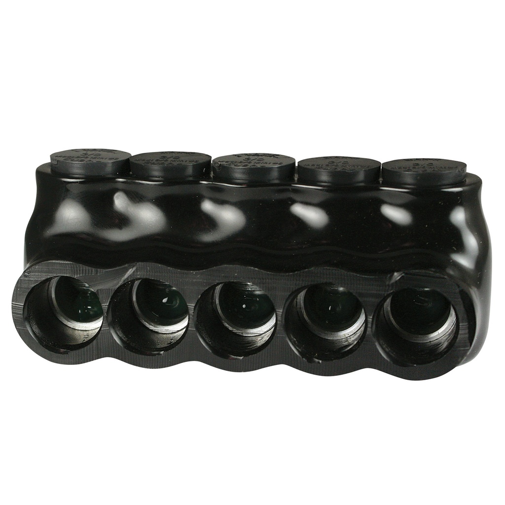 Insulated Multi Tap Connector |  5 Port | 6 AWG-3/0 AWG |  600V Class | Black Plastisol Insulation | Single Side Wire Entry | UL Listed 486B