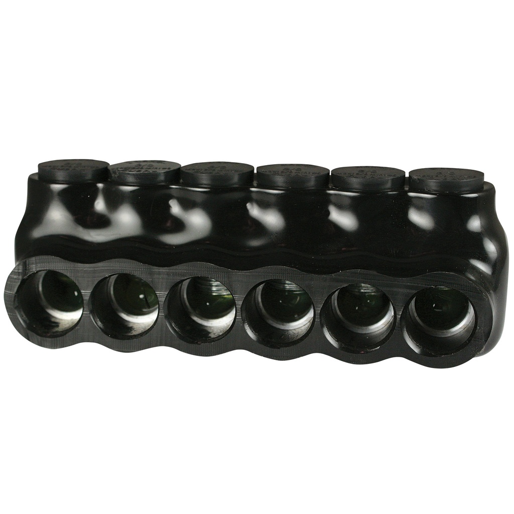 Insulated Multi Tap Connector |  6 Port | 6 AWG-3/0 AWG |  600V Class | Black Plastisol Insulation | Single Side Wire Entry | UL Listed 486B