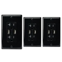 Wall Outlet with USB Charging Ports 3.4 Amp, Black, (3-Pack)