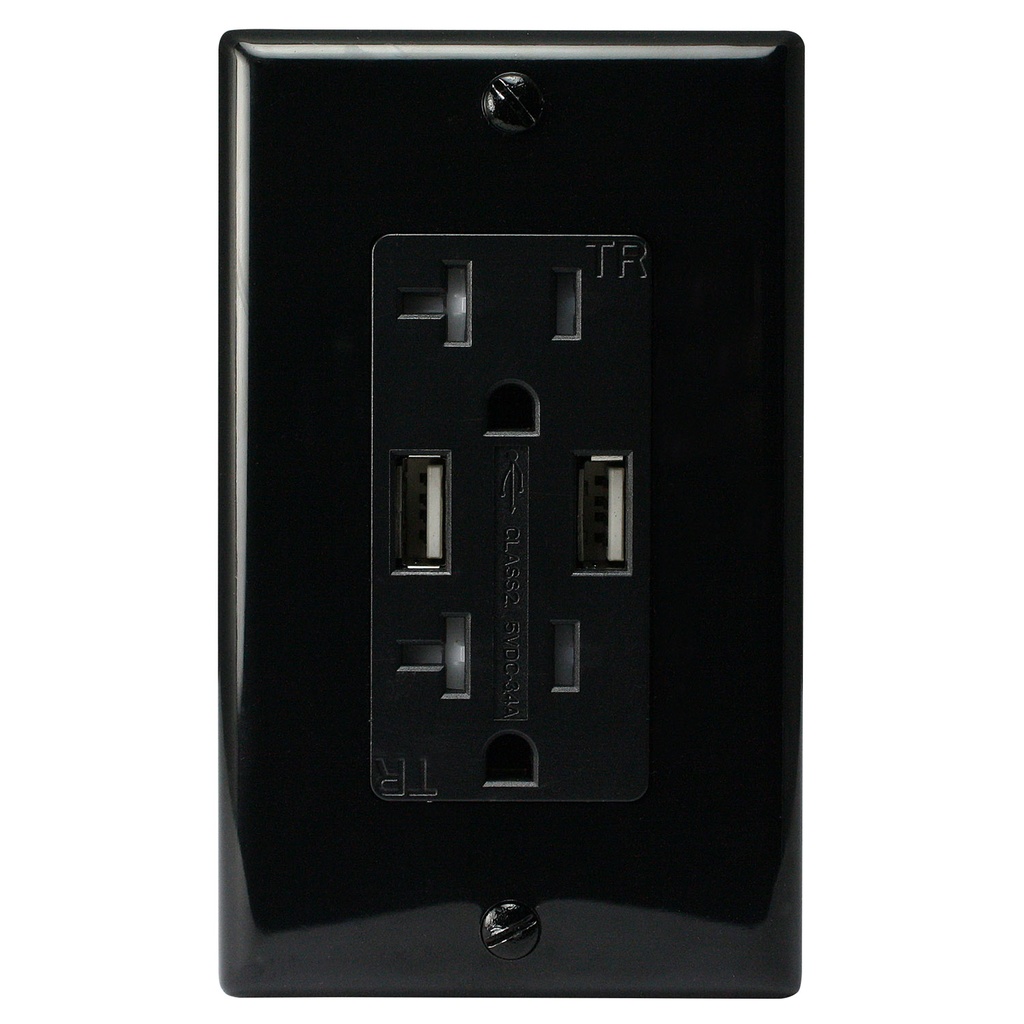 Wall Outlet with USB Charging Ports 3.4 Amp, Black