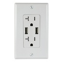 AC Wall Outlet with USB Charging Ports and Wall Plate, 2 USB Charging Ports rated 3.4 Amp Total Capacity, Tamp