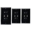 20A Duplex Wall Outlet with 2 USB Charging Ports, Black, Includes Wall Plate, (3-Pack)