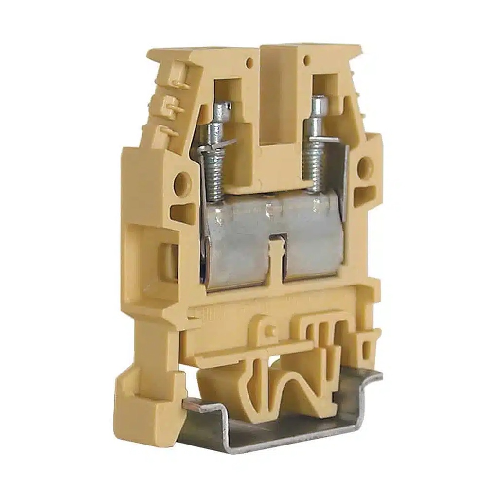 DIN Rail Feed Through Terminal Block, Screw Clamp, 50 A, 600 V, 20 to 8 AWG, 8 mm Wide, UL, Beige