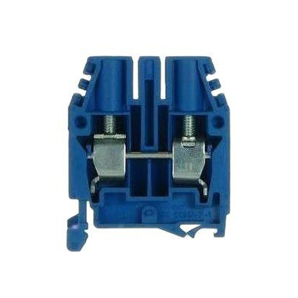 DIN Rail Screw Terminal Block, Feed Through Terminal Block Exe Rated, Blue, 2 Wire,  60 Amp, 14-6 AWG, 600V, 10mm Wide, 