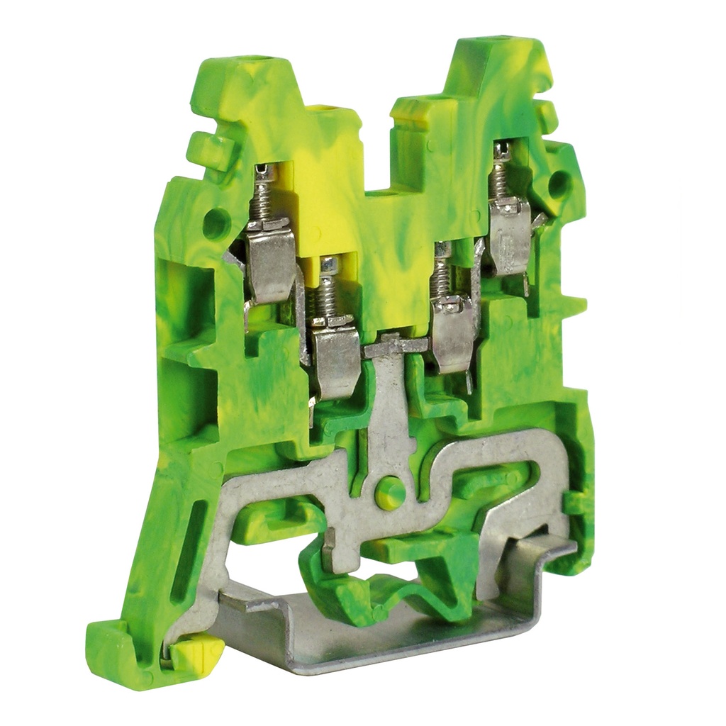 DIN Rail Ground Terminal Block, 4-Wire, Snap-On Mount, 20-14 AWG