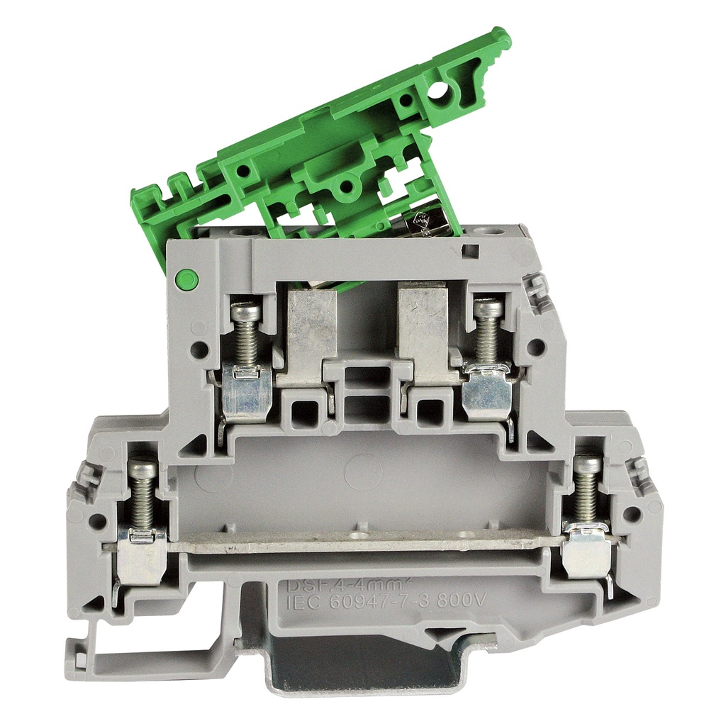 2 Level Terminal Block Fuse Holder, Fuse Terminal Block Upper Level, Feed Through Lower, 5x20mm Fuse, DIN Rail, 