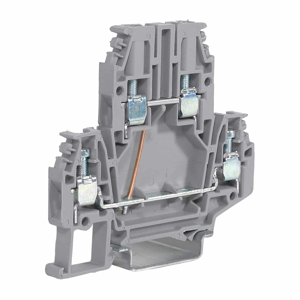 2 Level Terminal Block, DIN Rail Mount, Only 5mm Wide, Upper And Lower Level Connected, 28-12 AWG, Accepts Push In Jumpers, 