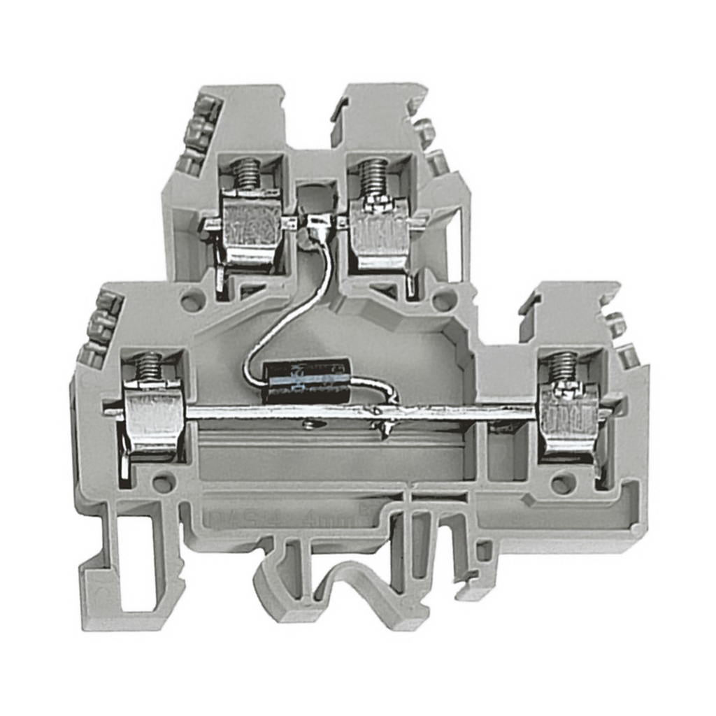 2 Level Terminal Block With A Suppression Diode Between Levels, DIN Rail Mount, 24 VDC Suppression Diode