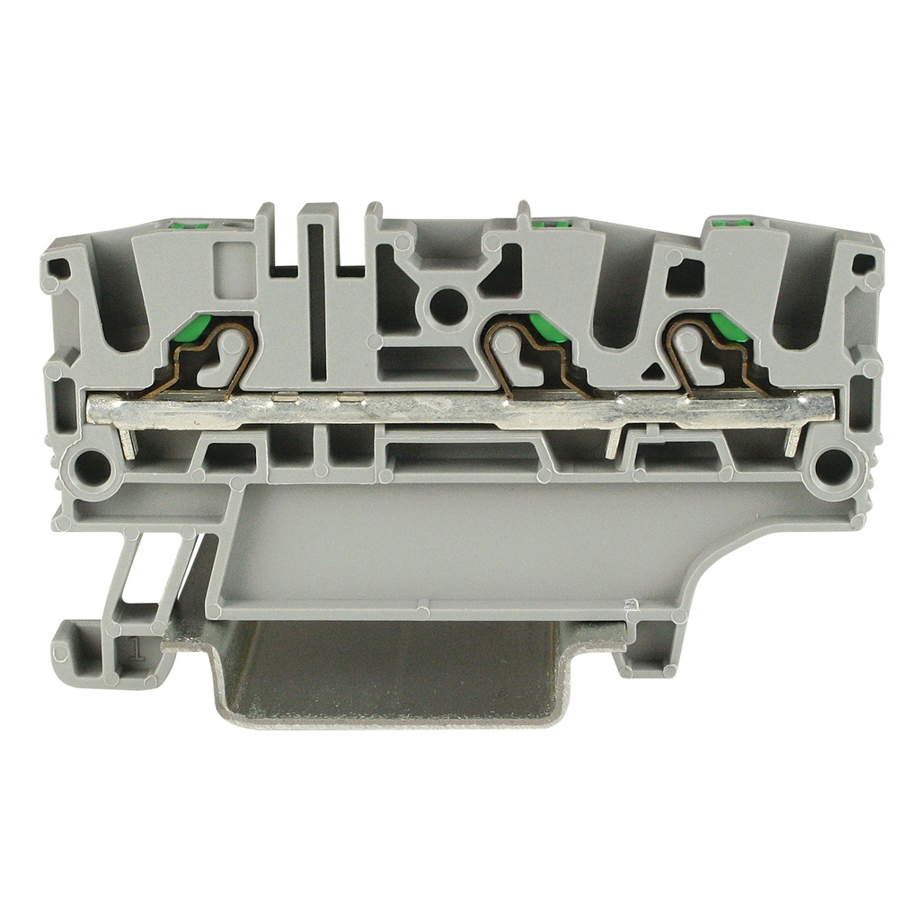 3-Wire Spring Loaded Terminal Block, DIN Rail Mount, 5.2mm Wide, UL 24-12 AWG 20A 600V, Gray, 
