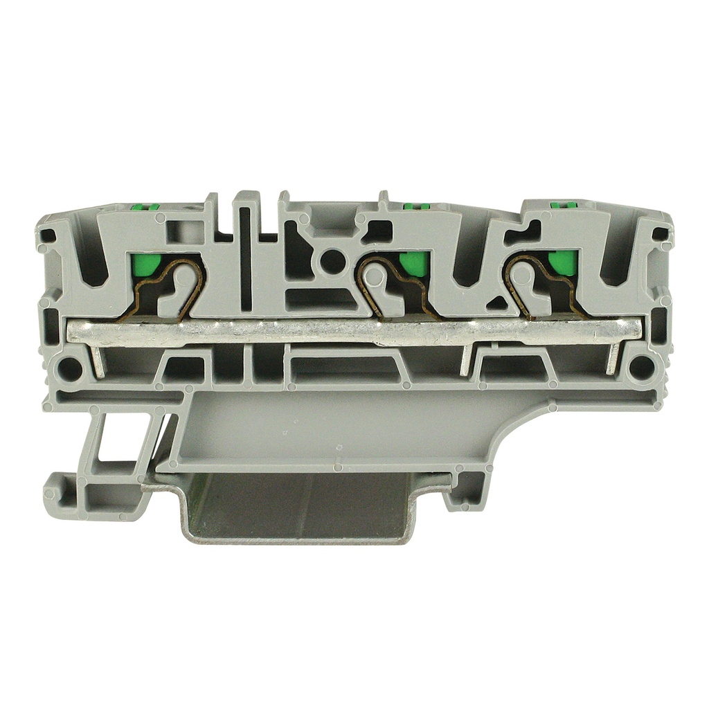 3 Wire Push-In Terminal Block, DIN Rail Mount, 6.2mm, UL 30A, 600V, 24-10 AWG, Gray Housing  