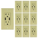 20A Duplex Wall Outlet with 2 USB 5A Charging Ports, Ivory, Includes Wall Plate, (10-Pack)