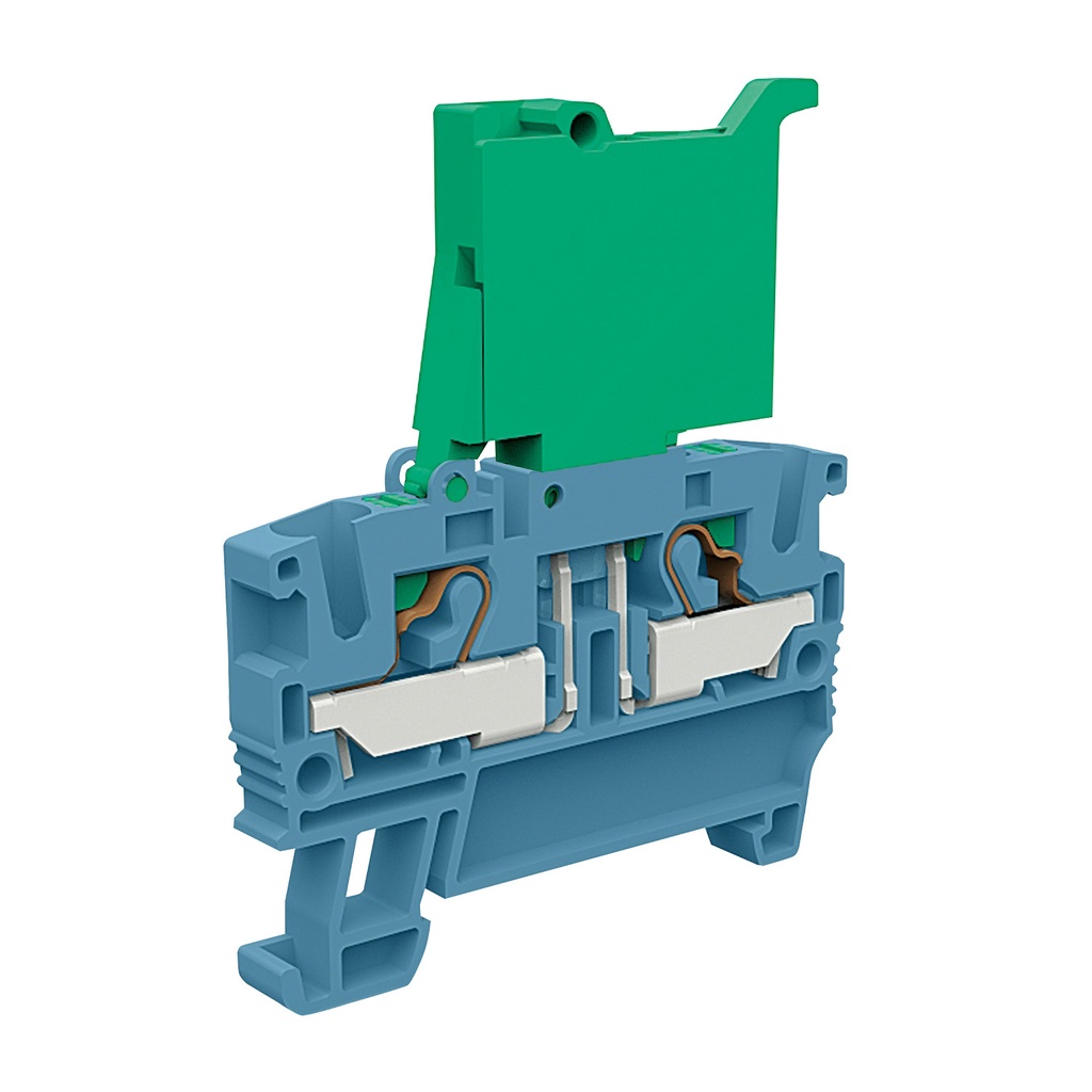 Fuse Terminal Block, Push In Connections, DIN Rail Mount, 5 X 20mm Glass Fuse, Blue Housing, 